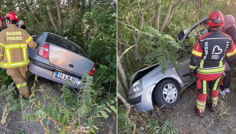 Balıkesir'de Feci Kaza: Otomobil Şarampole Yuvarlandı, İki Kişi Yaralı